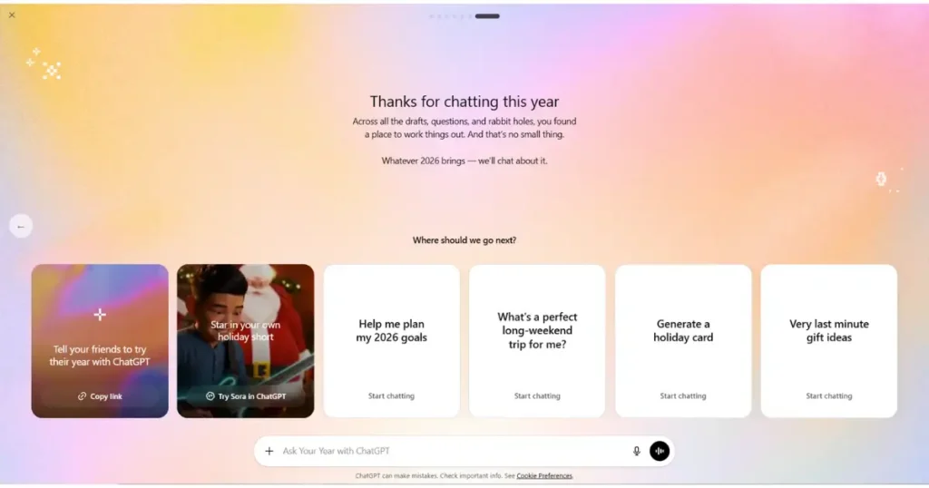 And below is the last slide where ChatGPT will thank you for chatting with it this year. You can also ask more questions and explore further my asking about your past year