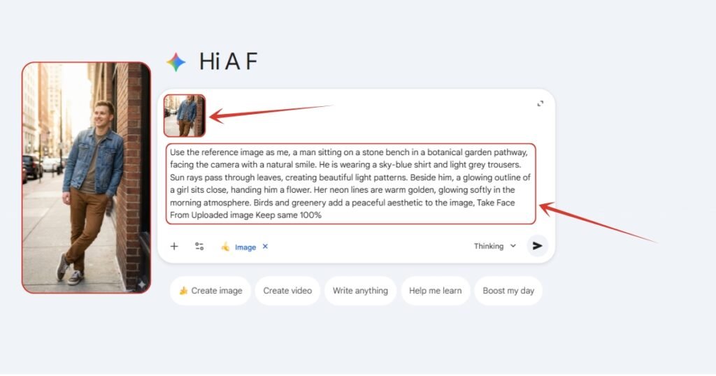 As you can see, I have uploaded on image here. Now the really important part comes in, which is THE PROMPT. Copy the prompt from below, paste, and hit enter