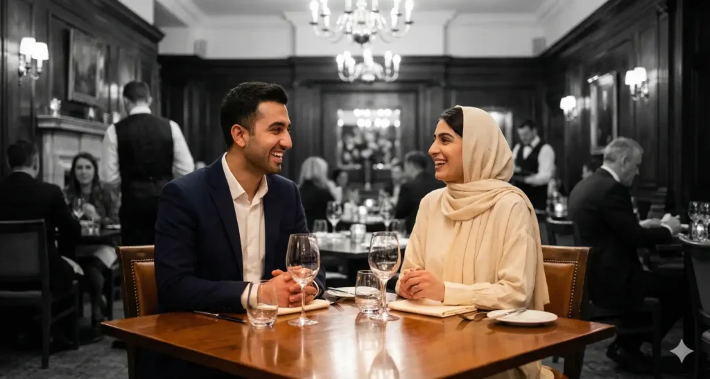Couple at Restaurant Interior