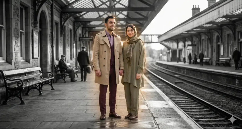 Couple at Vintage Train Station