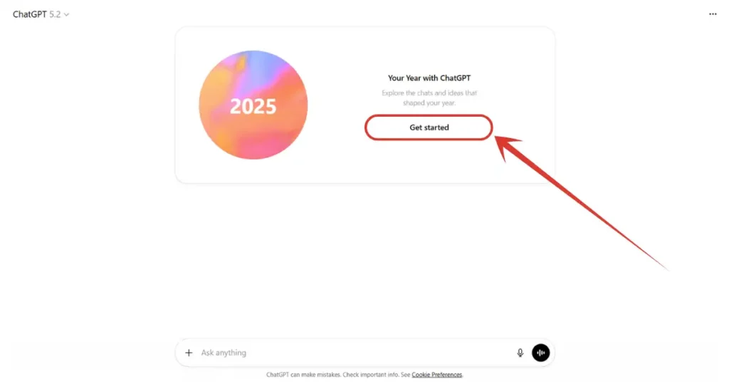 Finally, after more than an hour my year with ChatGPT is ready to see. All I need to do is just click on Get started button