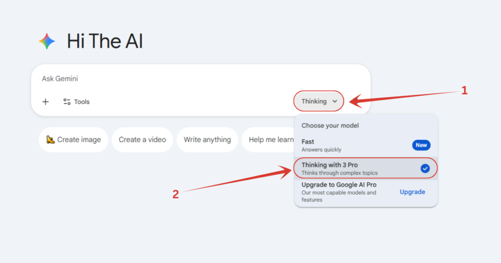 Make sure you have selected the Pro model. To check so, click on either Thinking or Fast button down there, and if it's set on Fast, switch it to Thinking with 3 Pro