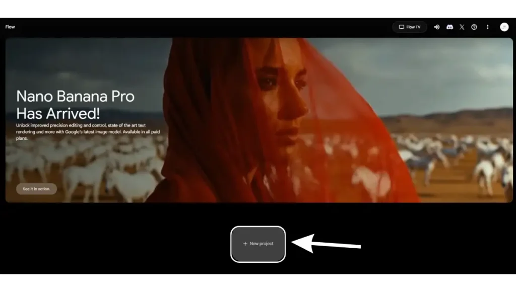 Once you are on your dashboard where you will find all your generations, click on New project button down there