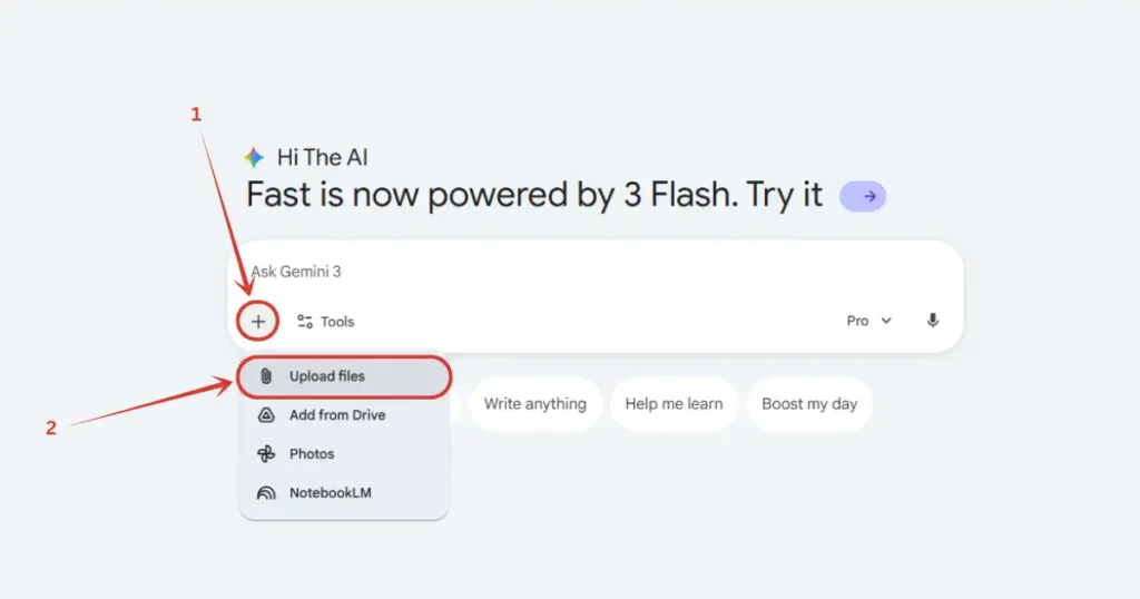 Then click on the + icon, and select Upload files option, and upload your image