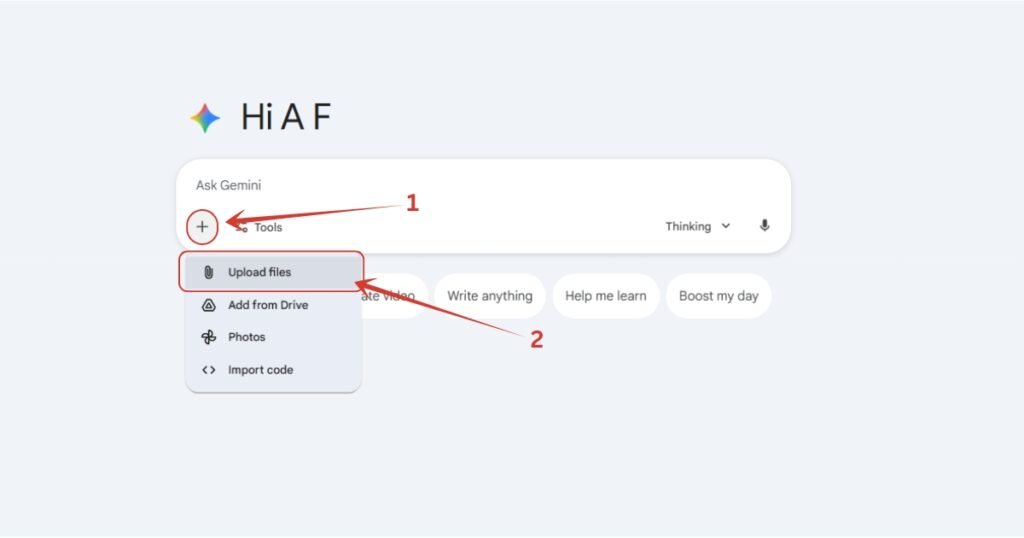 Then click on this '+' icon, and click on Upload files button, and upload your image