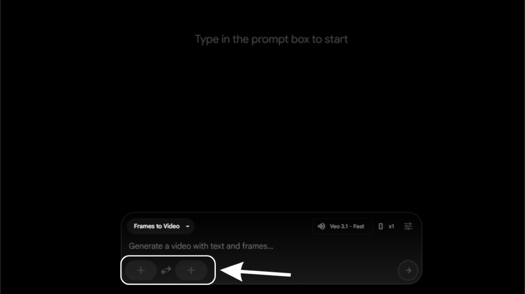 7. As you can see, after selecting "Frame to Video" option, we got enabled with these two sections where we will upload our image. Just for your information, Google Flow doesn't have a single image upload section, but this will work for us in same way.