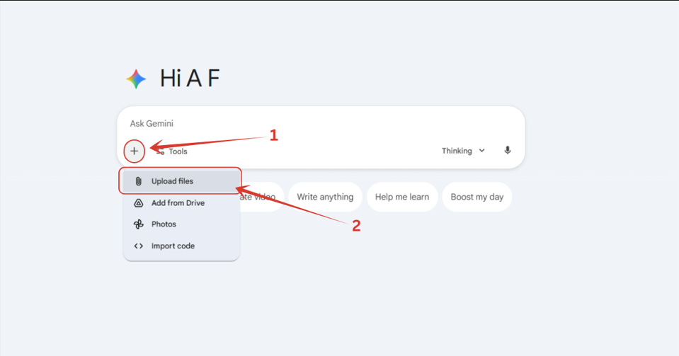 Now we have to upload the image of birthday boy. Click on '+' button down there, and click on "Upload files" option, then a pop-up will appear from you local machine, where you have to select your image.